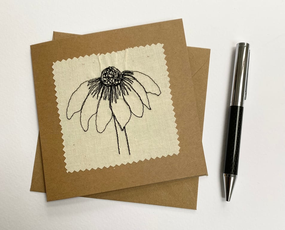 Echinacea flower recycled embroidered art card.