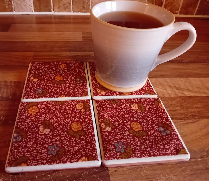 Vintage Style Flowers - Ceramic Tile Set of 4 Coasters Perfectly Imperfect