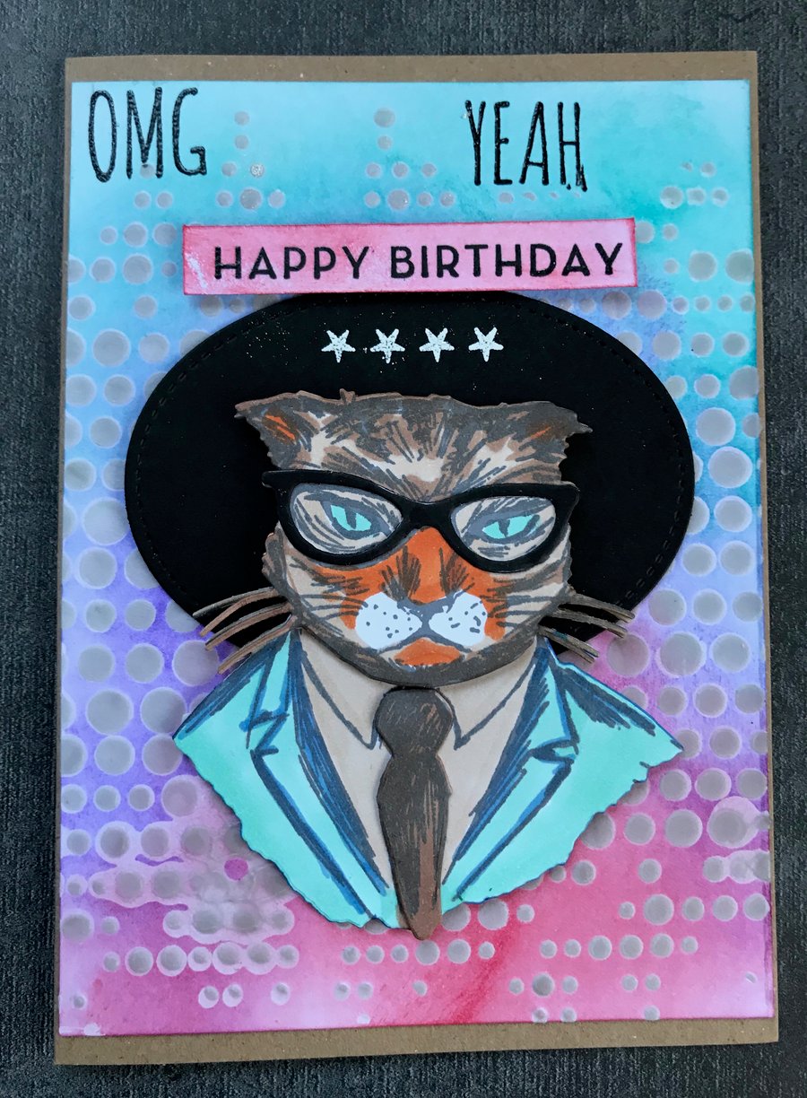 Birthday "Hipster Cat" Card