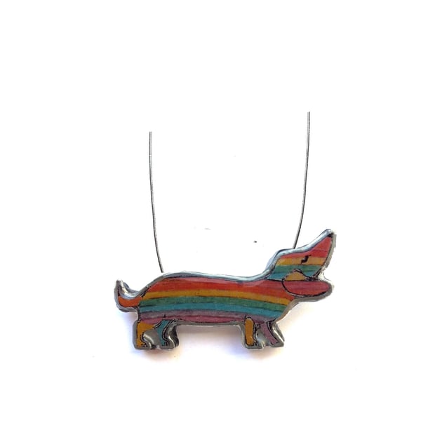 Rainbow Sausage Dog Dachshund Resin Pride Necklace by EllyMental Jewellery