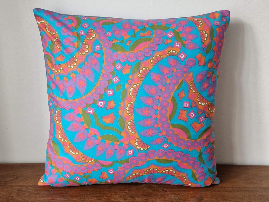 Handmade psychedelic paisley pattern cushion cover vintage 1960s 1970s fabric