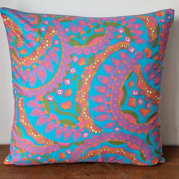 Handmade psychedelic paisley pattern cushion cover vintage 1960s 1970s fabric