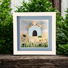 Beach Hut Desk Art - Original Watercolour - Framed Beach Glass Gift for Friends