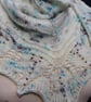 Hand knit beaded lace edged scarf shawl in white, blue & black - design F213 - Image 5
