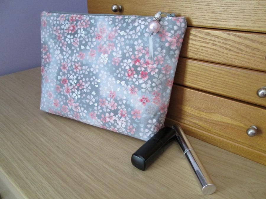 Pink and Silver Floral Make Up Bag