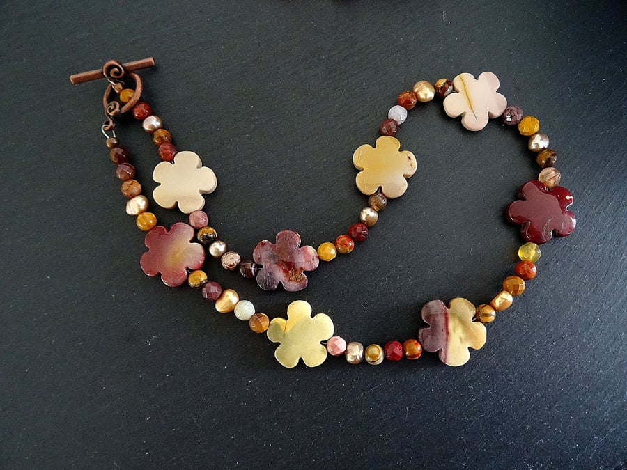 Mookaite, Jasper and Pearl Necklace 