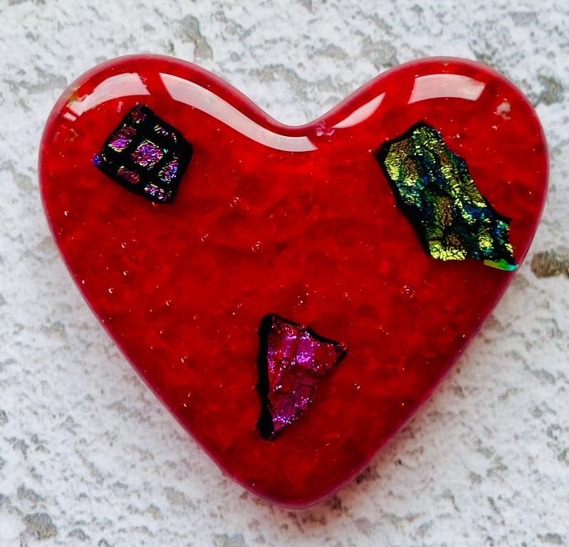 Fused glass red love heart 