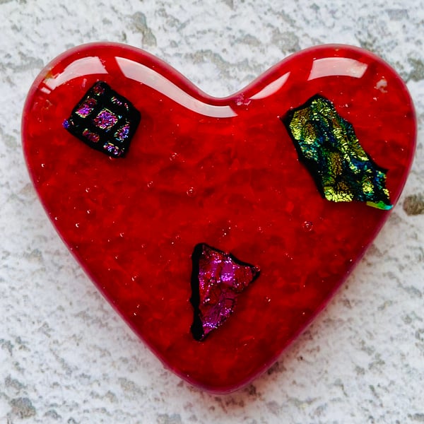 Fused glass red love heart 