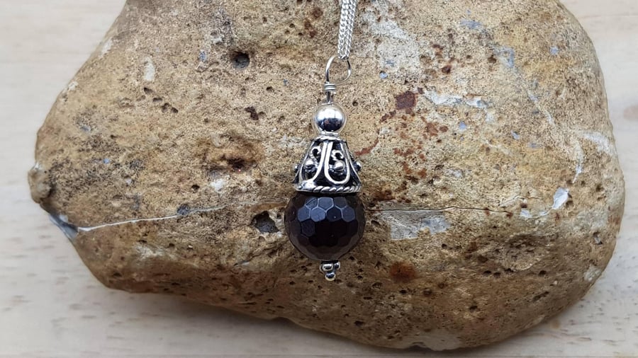 Small cone garnet pendant necklace. January birthstone