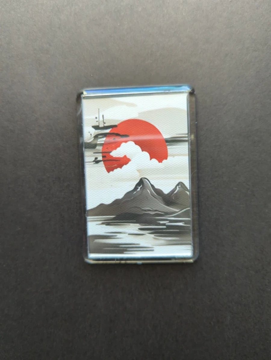 Japanese Sunset Fridge Magnet – Minimalist Mountain & Red Sun Decor