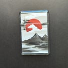 Japanese Sunset Fridge Magnet – Minimalist Mountain & Red Sun Decor