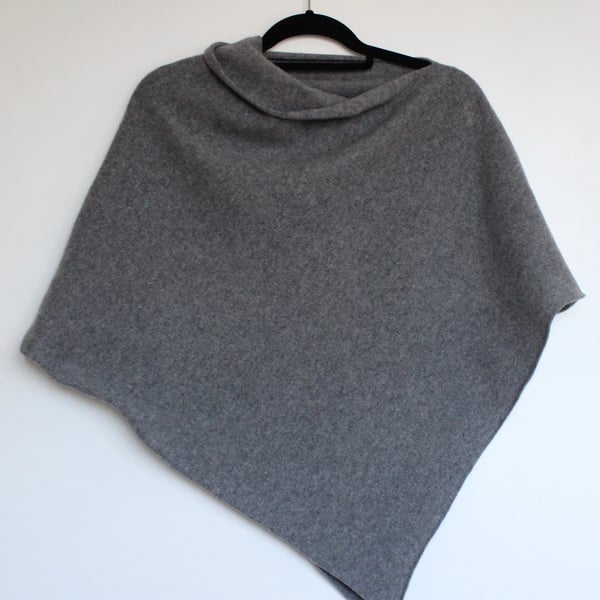 Soft Merino Lambswool Uniform Grey Wrap Poncho