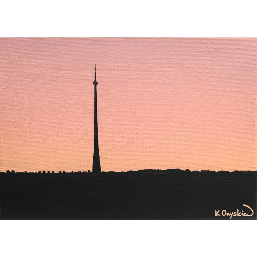 Emley Moor Tower at Dawn Painting - Yorkshire scene on small canvas