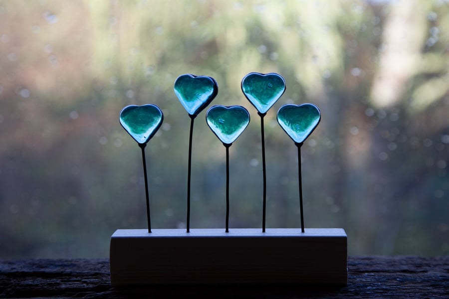 5 hearts stained glass suncatcher ornament