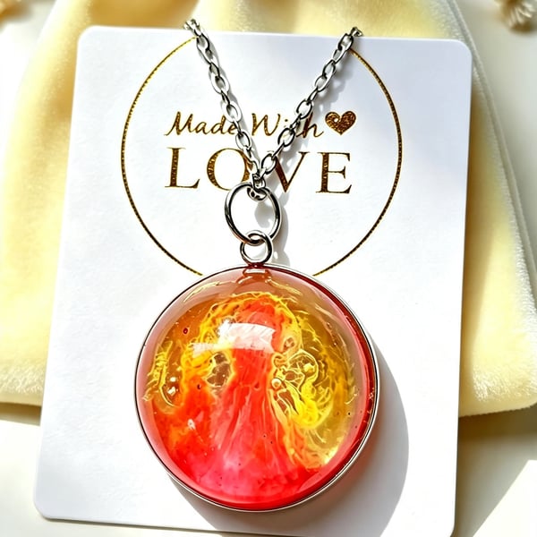 Handmade Sunset Pendant Stainless Steel chain and bezel
