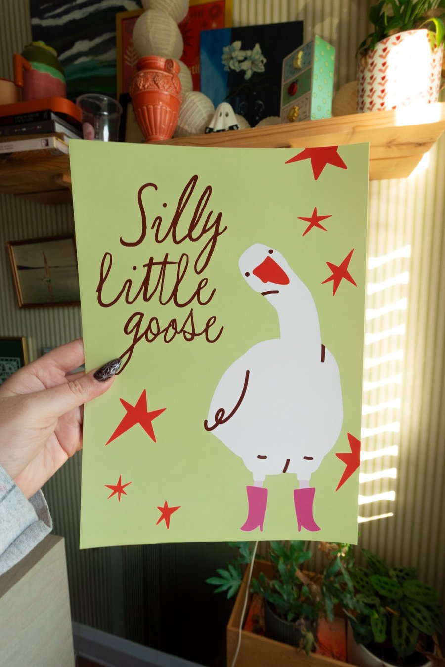Silly Little Goose Print. Funny Goose In Boots Wall Art