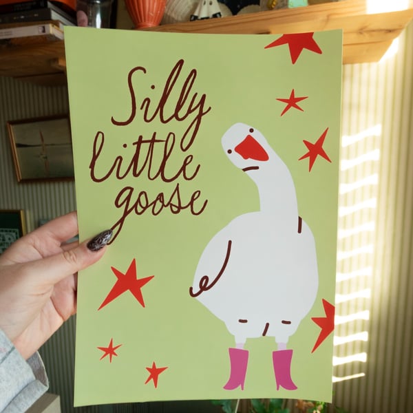 Silly Little Goose Print. Funny Goose In Boots Wall Art