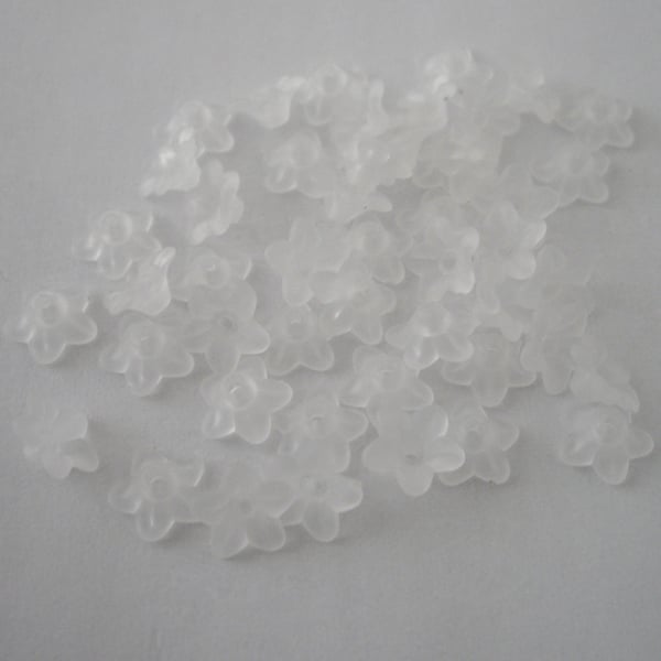 30 x 10mm Frosted Transparent White Lucite Flower Beads