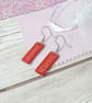 Bright red dangle earrings, minimalist bright drop earrings - Image 3