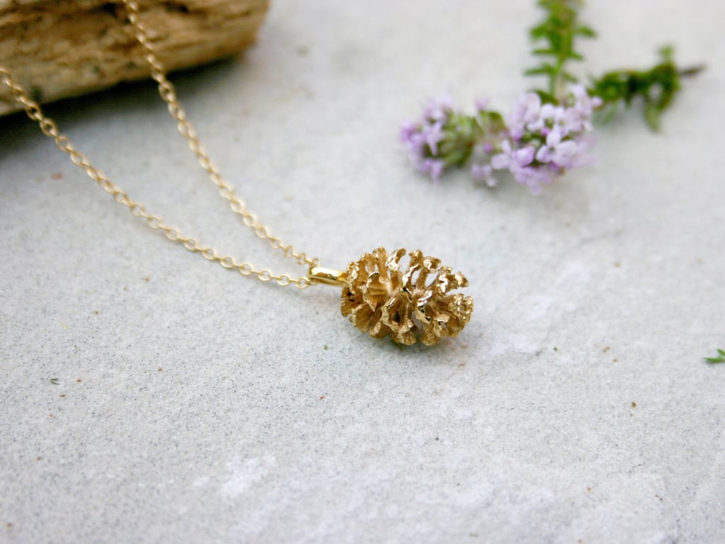 Handmade Gold Pinecone Necklace