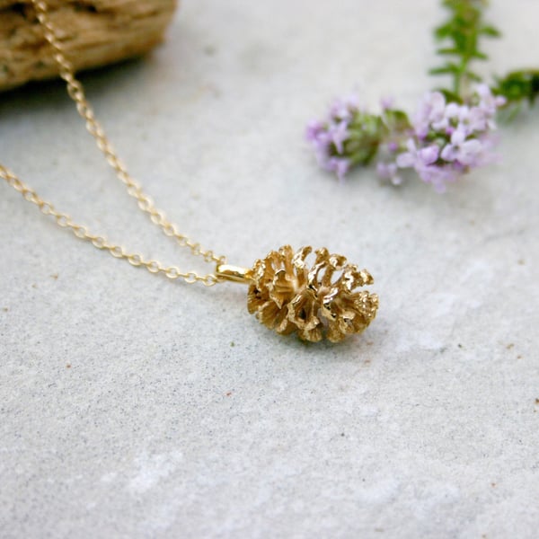 Handmade Gold Pinecone Necklace