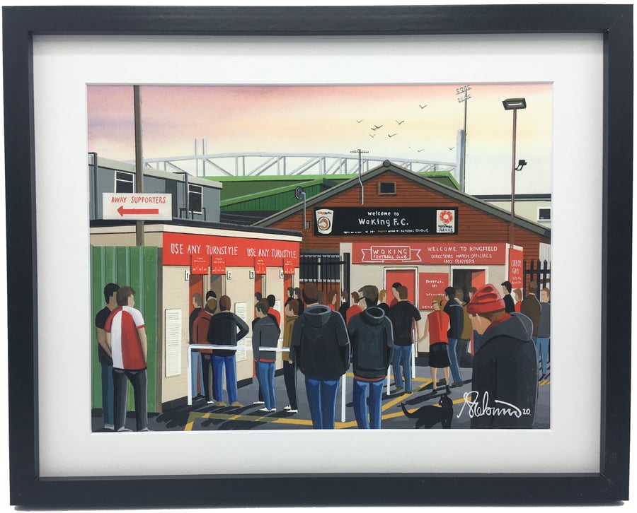 Woking F.C, Kingfield Stadium, High Quality Framed Football Art Print.