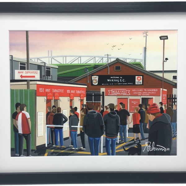 Woking F.C, Kingfield Stadium, High Quality Framed Football Art Print.