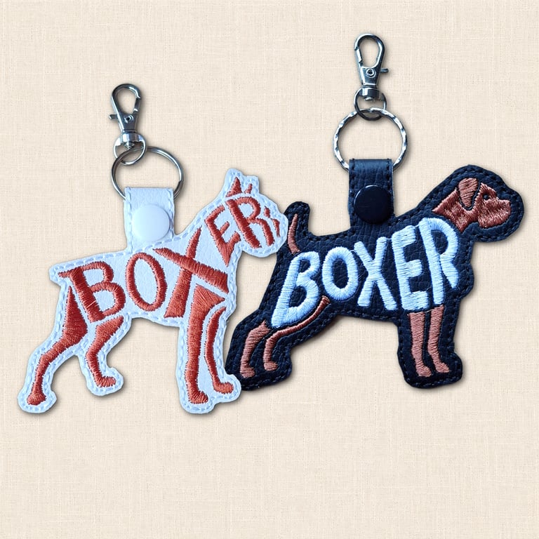 Boxer Keyring - Embroidered Dog Word Art Bag Charm