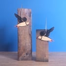 Mini Hand Painted Wooden Puffin Bird Drop Earrings