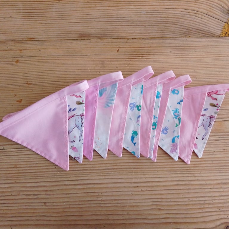 Mini bunting in a mermaid and unicorn theme ideal for room or party decoration