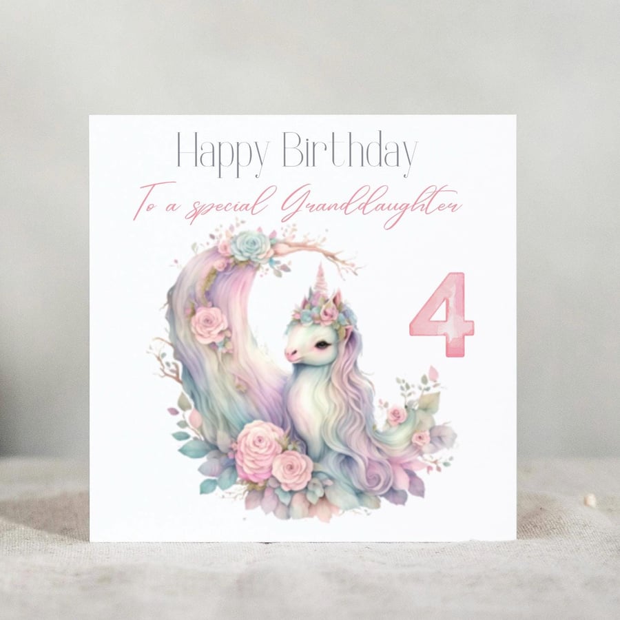 Unicorn 4th Birthday Card for Daughter 