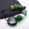 lampwork glass beads, green orphan set