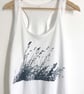 Wild Grasses Womens White Vest Racerback style lightweight organic cotton