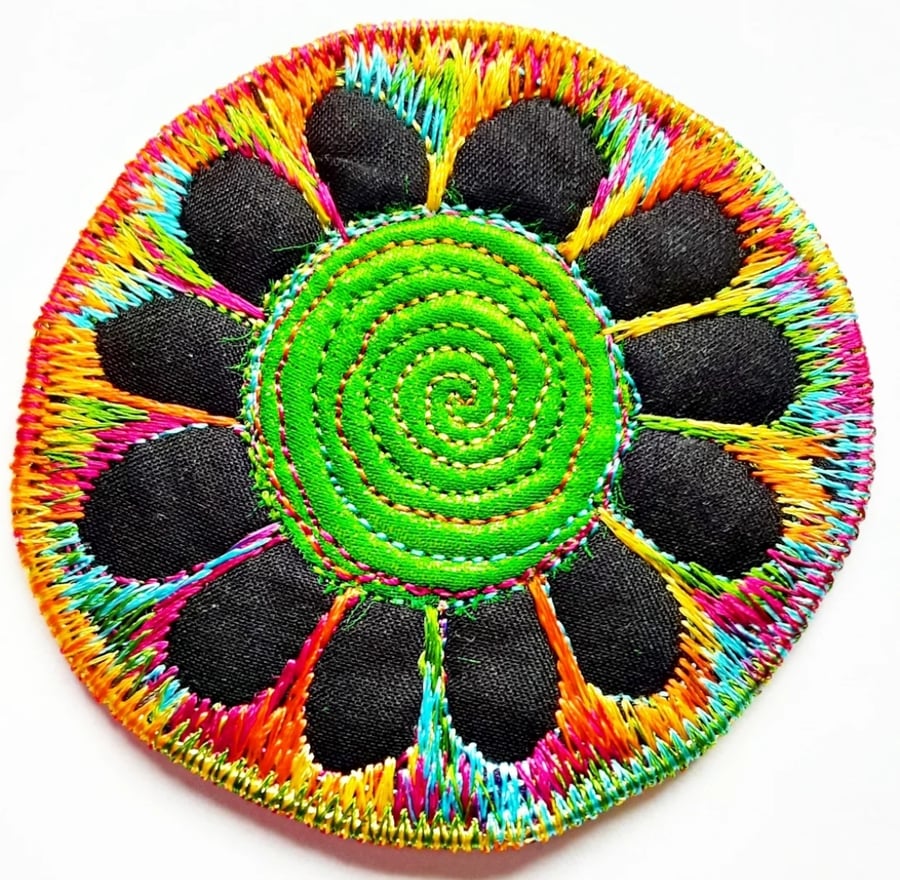 Textile Brooch Free Machine Embroidery 