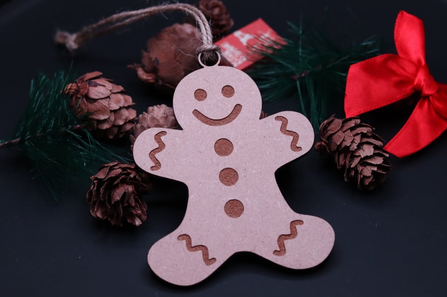 Gingerbread Christmas Hanging Decoration with String (Engraved Fill)