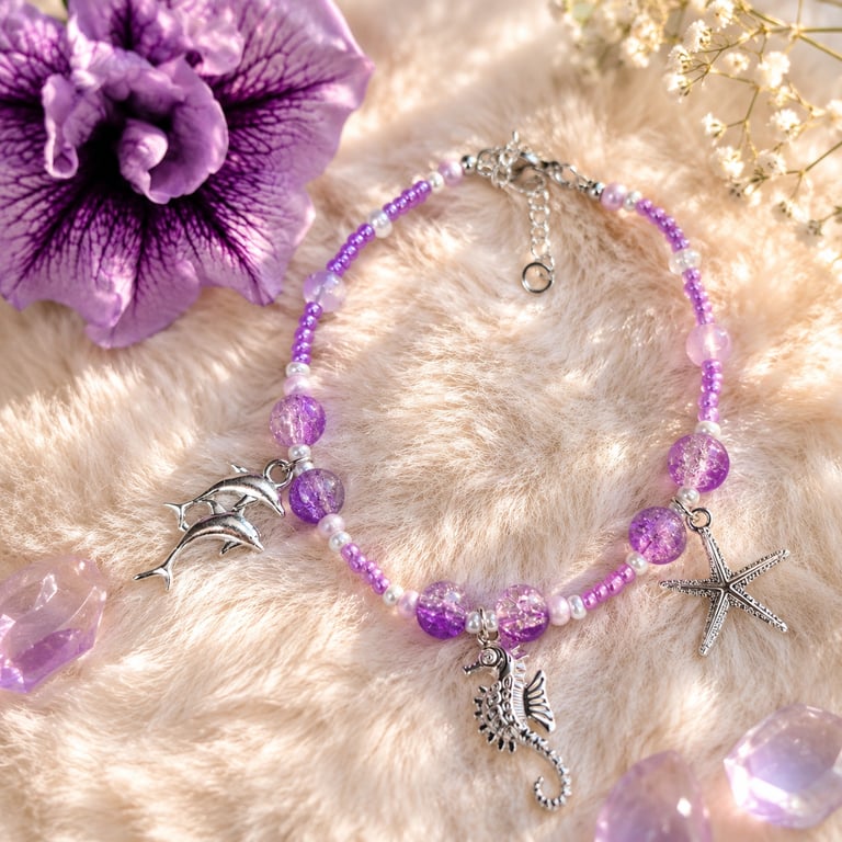 Purple and Lavender Coastal Charm Anklet