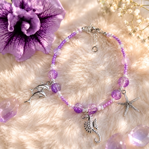 Purple and Lavender Coastal Charm Anklet
