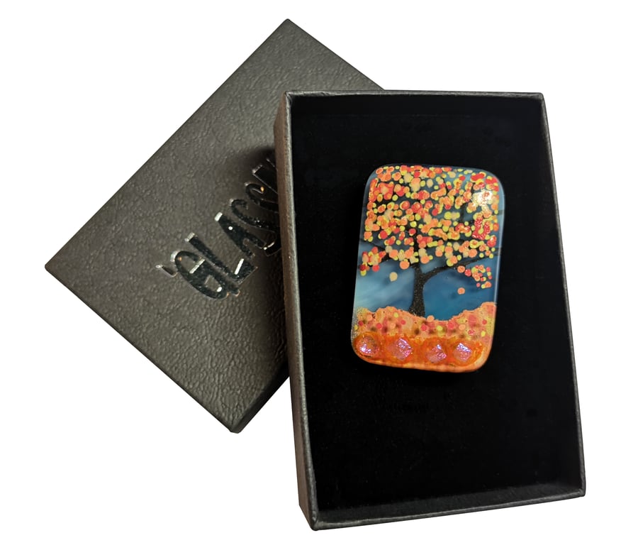 Handmade Fused Glass 'Autumn Tree' Brooch