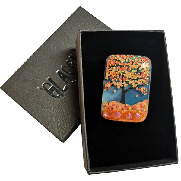 Handmade Fused Glass 'Autumn Tree' Brooch