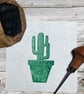 Hand Burnished Cactus Linoprint: Japanese Paper Wall Art - Image 4