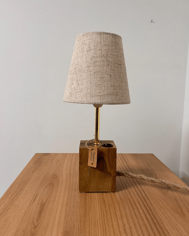 Rustic Oak Block Table Lamp