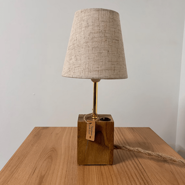 Rustic Oak Block Table Lamp