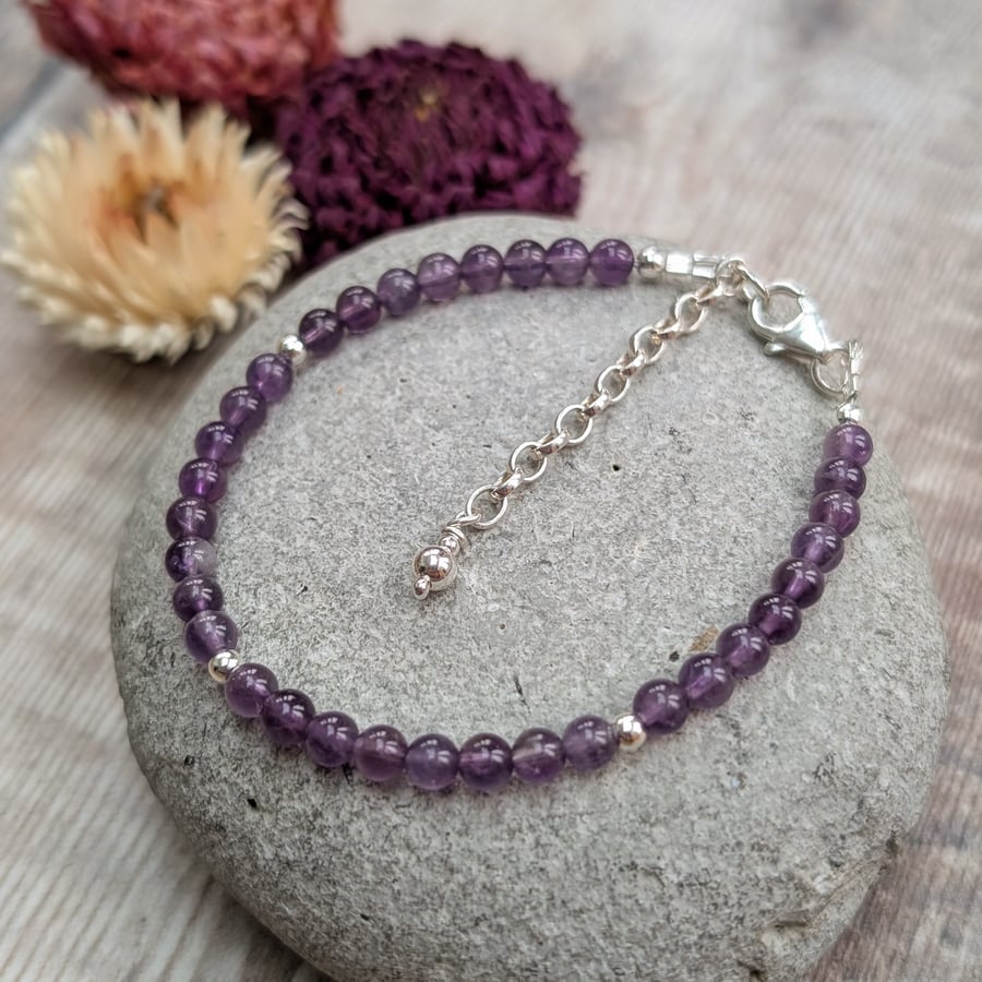 Amethyst Gemstone and Sterling Silver Bead Bracelet - JBJ10004