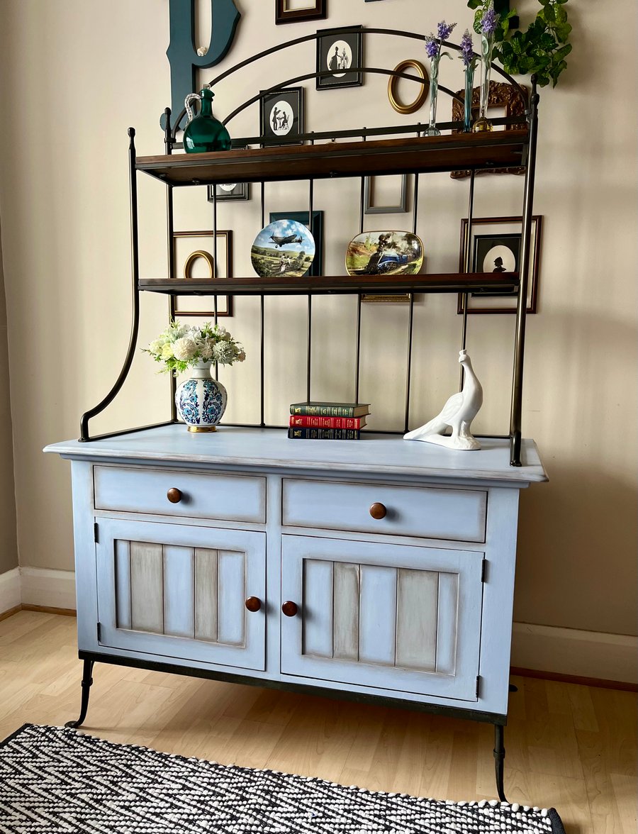 Restored, Vintage Welsh Dresser With Wrought -Iron Top Section , Shabby Chic