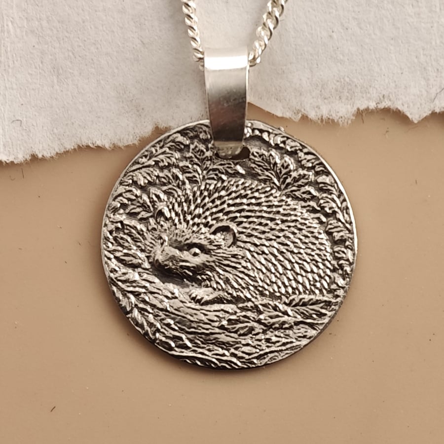 Image of Hedgehog Engraved Sterling Silver Coin Necklace