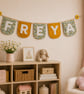 Personalised Floral Name Garland, Mustard Velour & Liberty Style Nursery Bunting - Image 1