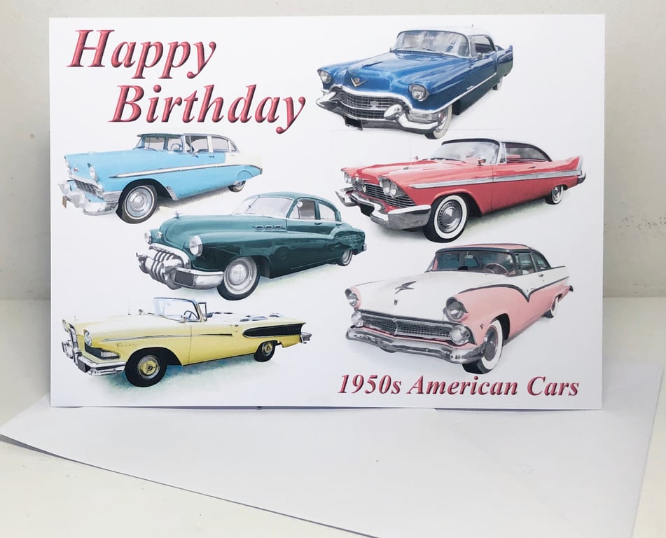 1950s American cars - Birthday, Anniversary or Plain Card