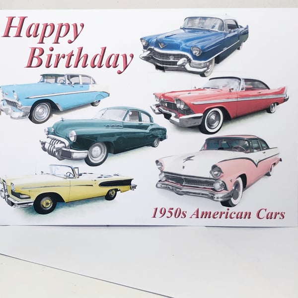1950s American cars - Birthday, Anniversary or Plain Card