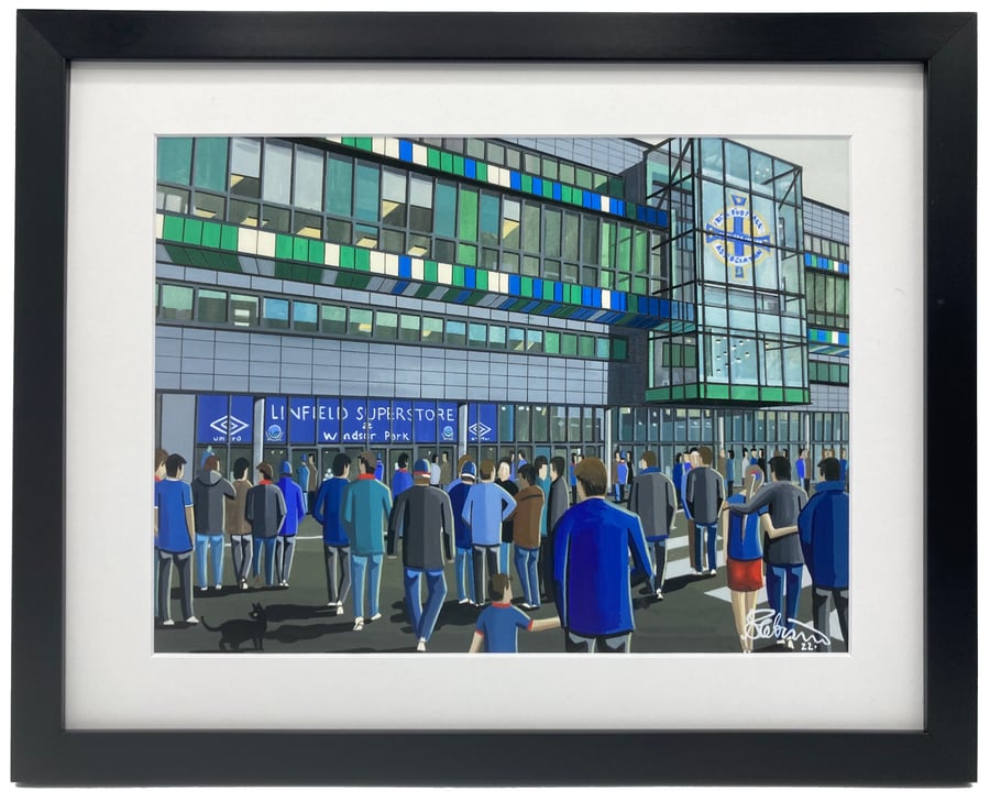 Linfield F.C, Windsor Park Stadium. High Quality Framed, Football Art Print