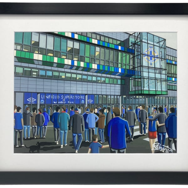 Linfield F.C, Windsor Park Stadium. High Quality Framed, Football Art Print